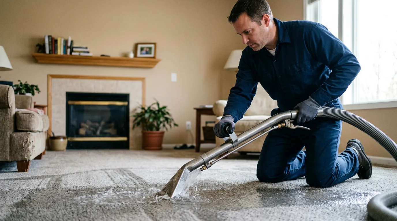 Water damage restoration technician working near Rockford, IL